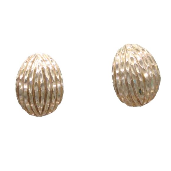 Sterling Silver Half Hoop Earrings, Diamond Cut Vintage Studs - Picture 1 of 5
